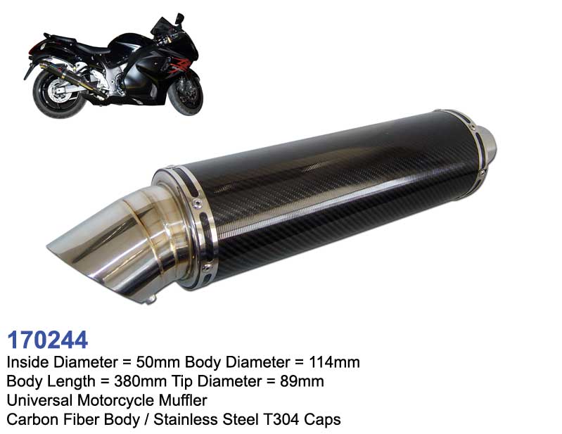 Performance Motorcycle Exhaust Muffler Carbon Fiber - S/Steel 50mm 170244